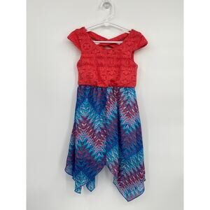 Pink & violet coral dress lace & sheer asymmetrical fit & flare S 6/6x